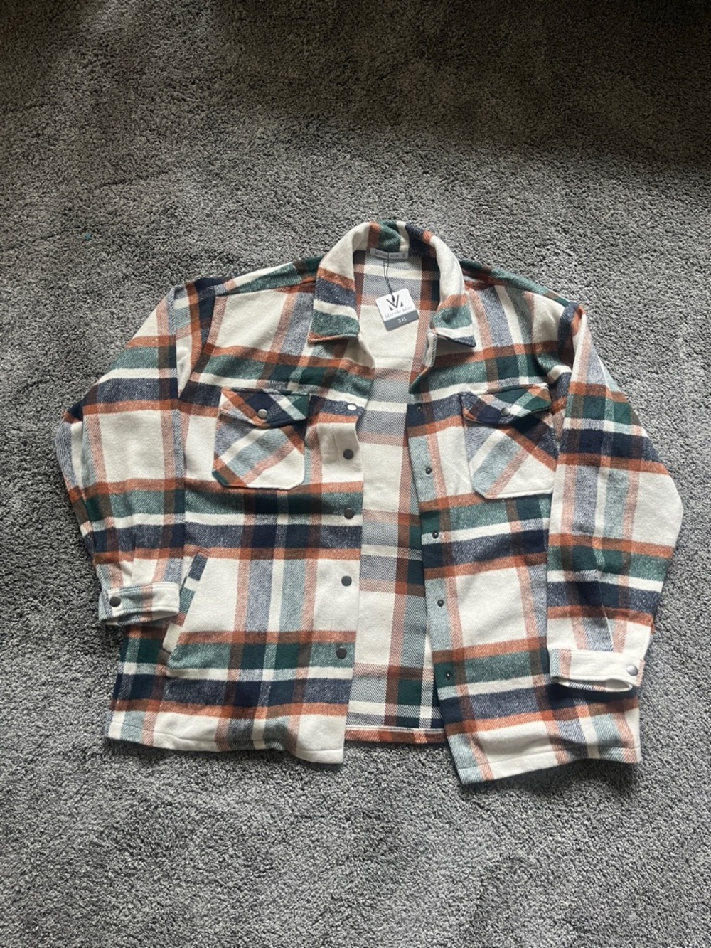 Michelle Mae Cream, Rust, Teal & Navy Plaid Top